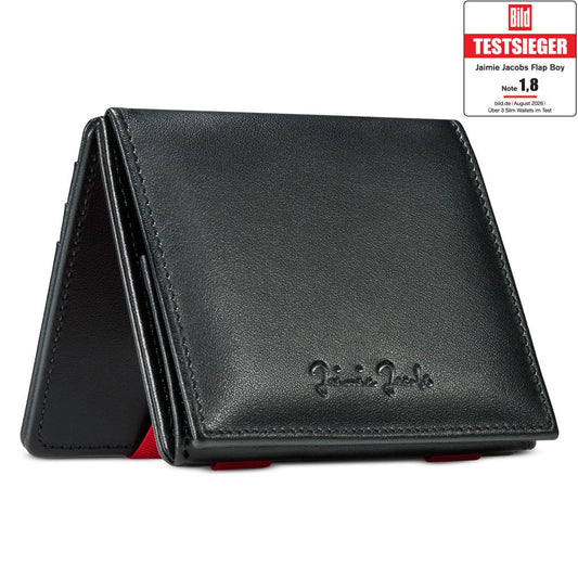 Jaimie Jacobs Geldbeutel Portemonnaie Black with Red Flap Boy - Magic Wallet with Coin Pocket Flap Boy Magic Wallet with Coin Pocket Genuine Leather