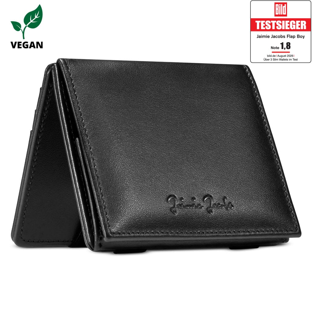 Jaimie Jacobs Geldbeutel Portemonnaie vegan Vegan Black Flap Boy Vegan - Magic Wallet with Coin Pocket Flap Boy Vegan Magic Wallet with Coin Pocket