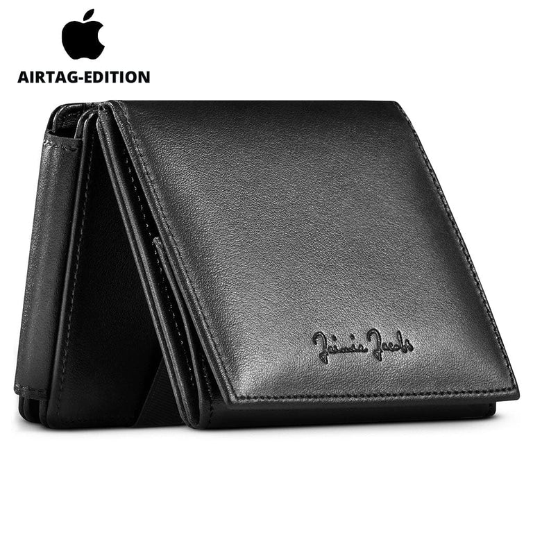 Portefeuille Homme En Cuir Noir - Compartiments Cartes & Pièces - Avec Badge Personnalisable - Boîte Cadeau