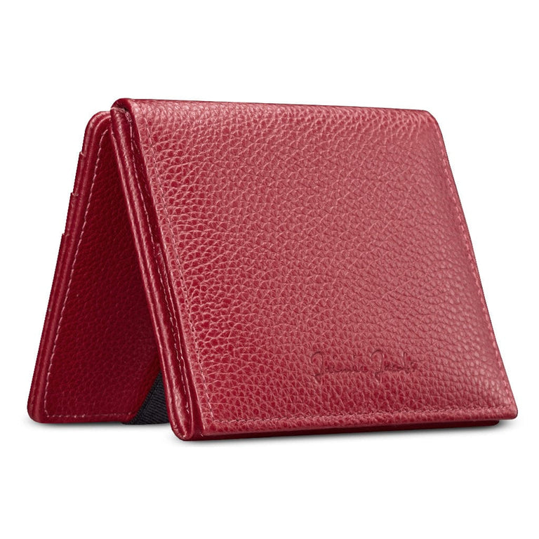 Portefeuille En Cuir Véritable Galet - Petit Format 13.5 Cm - 2 Compartiments Zippés, Porte-Cartes - Pour Femme (Rouge)