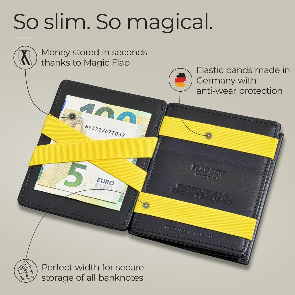 Jaimie Jacobs Geldbeutel Portemonnaie Black with Yellow Flap Boy Borussia Dortmund Edition - Magic Wallet with Coin Pocket Flap Boy Borussia Dortmund Edition Magic Wallet