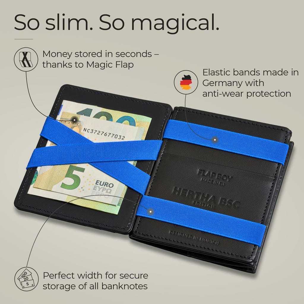 Jaimie Jacobs Geldbeutel Portemonnaie Black with Blue Flap Boy Hertha BSC Edition - Magic Wallet with Coin Pocket Flap Boy Hertha BSC Fan Edition Magic Wallet
