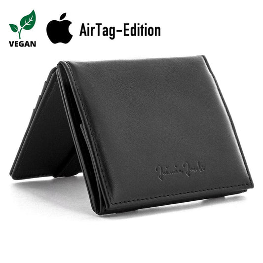 Jaimie Jacobs Geldbeutel Portemonnaie Black Flap Boy AirTag-Edition Vegan - Magic Wallet with Coin Pocket Vegan Flap Boy Wallet with AirTag Slot – Magic Wallet